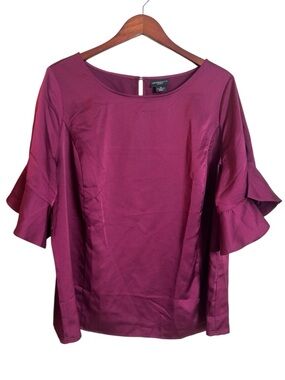 Liz Claiborne Woman Silky Maroon Flounce Bell Sleeve Blouse Top Plus Size 1X